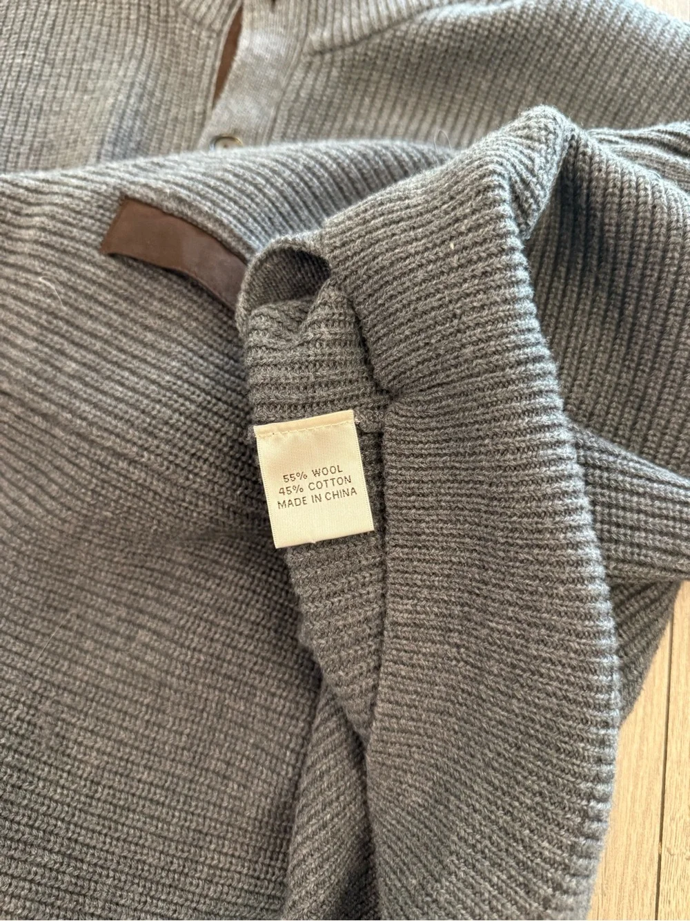 Peter Millar Grey Wool Cardigan Brown Elbow Patches Men’s Size: Large Sweater
